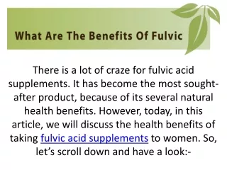 What Are The Benefits Of Fulvic Acid