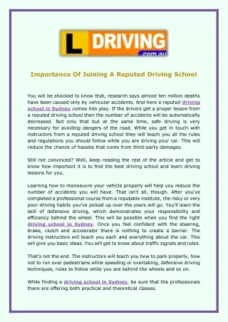 importance of joining a reputed driving school