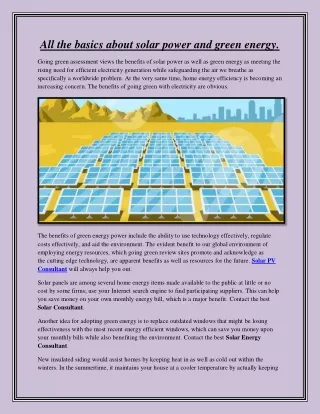 All the basics about solar power and green energy