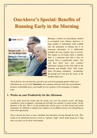 oneabove s special benefits of running early