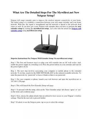 What Are The Detailed Steps For The Mywifiext.net New Netgear Setup