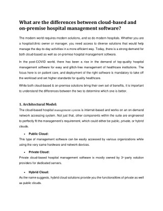 What are the differences between cloud-based and on-premise hospital management software