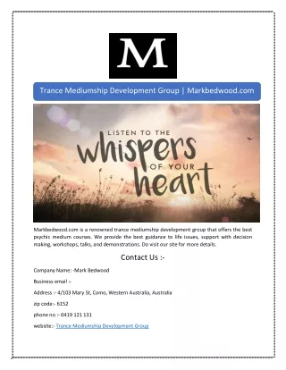 Trance Mediumship Development Group | Markbedwood.com