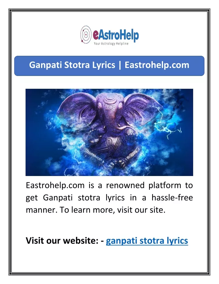 ganpati stotra lyrics eastrohelp com