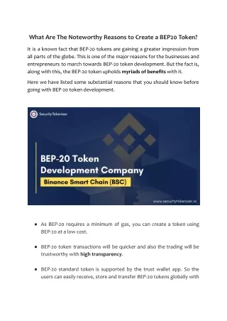 what are the noteworthy reasons to create a bep20