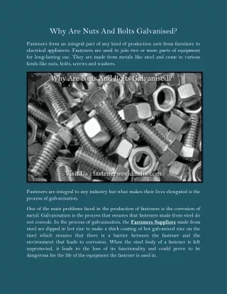 why are nuts and bolts galvanised