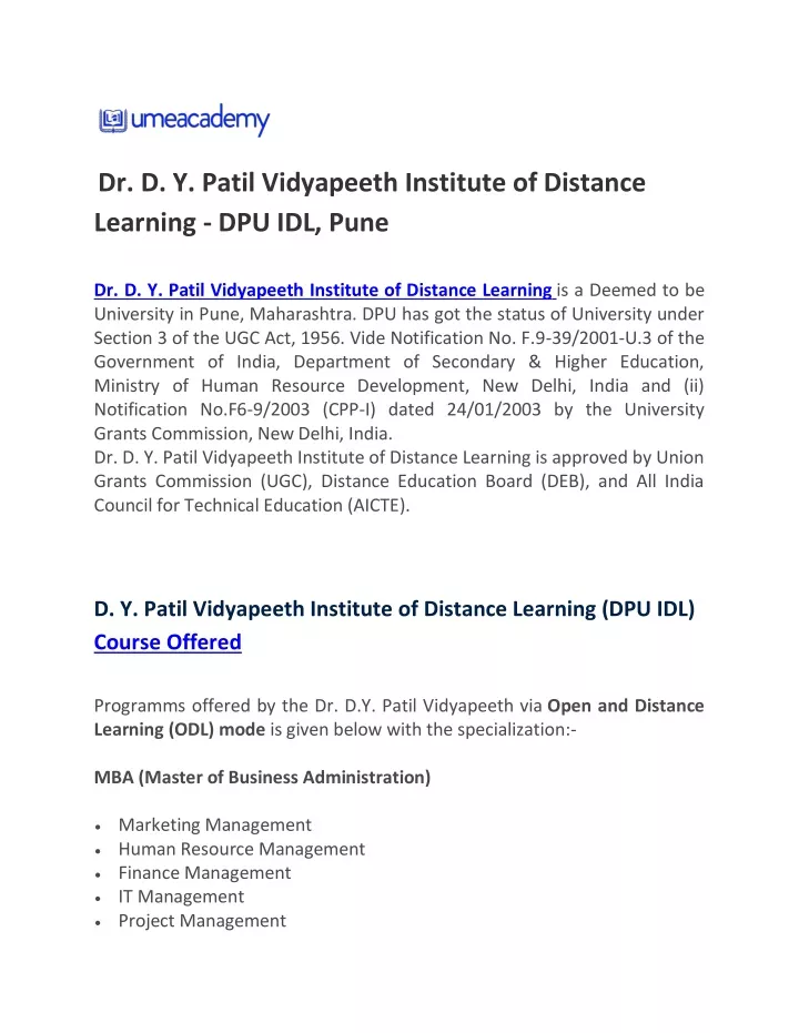 dr d y patil vidyapeeth institute of distance