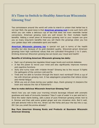 It’s Time to Switch to Healthy American Wisconsin Ginseng Tea