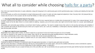 what all to consider while choosing halls for a party
