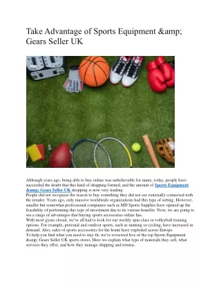 Take Advantage of Sports Equipment &amp; Gears Seller UK
