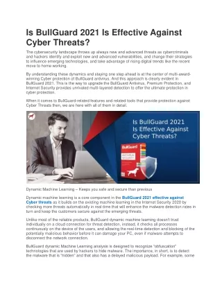 Is BullGuard 2021 Is Effective Against Cyber Threats?