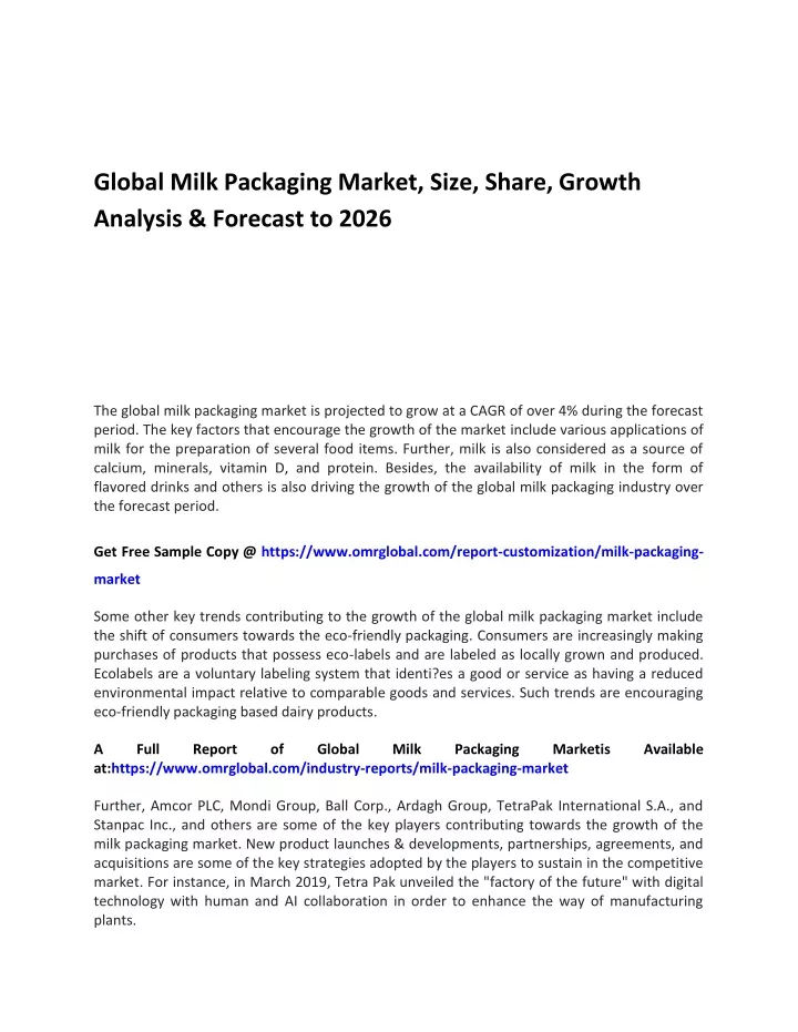 global milk packaging market size share growth