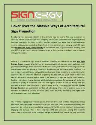 Hover Over the Massive Ways of Architectural Sign Promotion