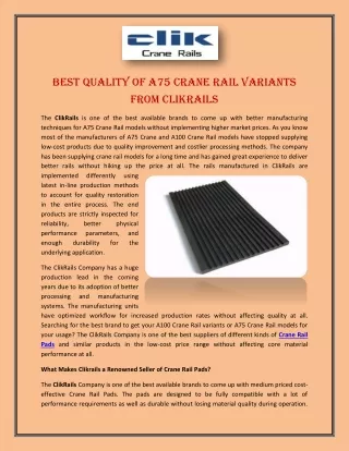 best quality of a75 crane rail variants from