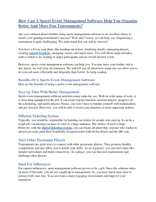 How Can A Sports Event Management Software Help You Organize Better