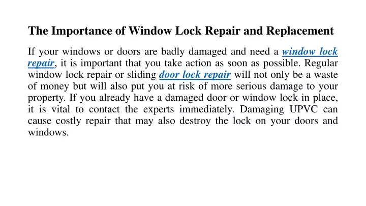 the importance of window lock repair and replacement