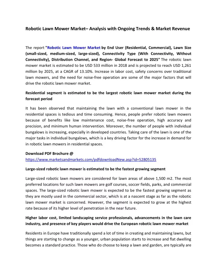 robotic lawn mower market analysis with ongoing