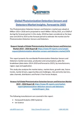 Global Photoionization Detection Sensors and Detectors Market Insights, Forecast to 2025