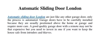 Automatic Sliding Door London