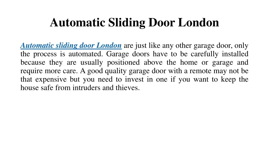 PPT - Automatic Sliding Door London PowerPoint Presentation, free ...