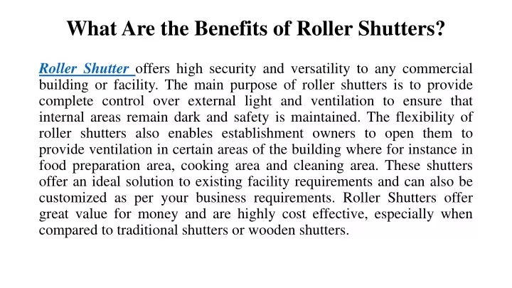 what are the benefits of roller shutters