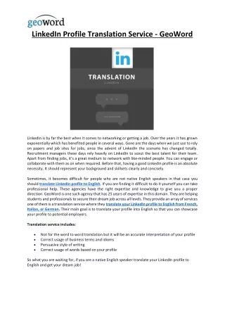 LinkedIn Profile Translation Service - GeoWord