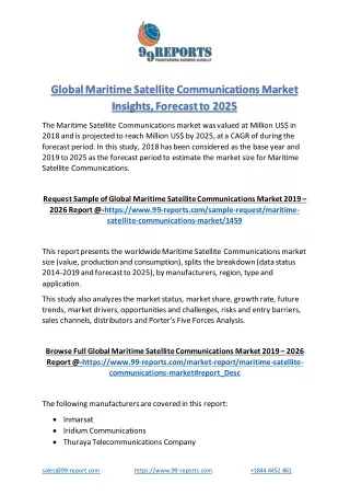 Global Maritime Satellite Communications Market Insights, Forecast to 2025