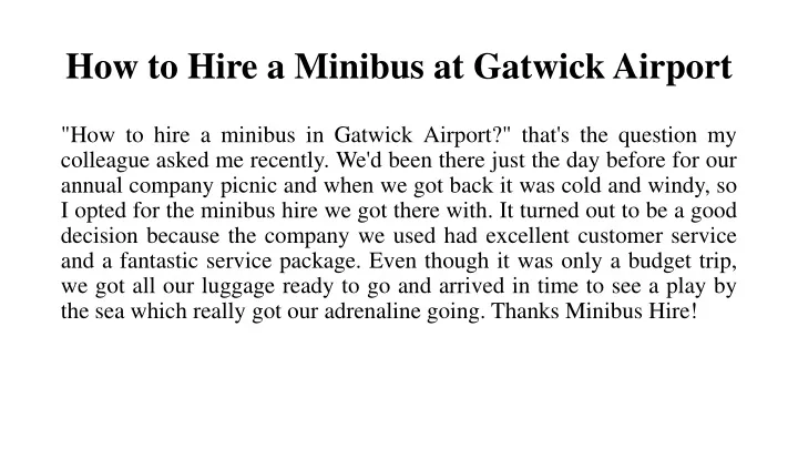 how to hire a minibus at gatwick airport