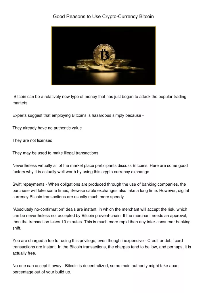 good reasons to use crypto currency bitcoin