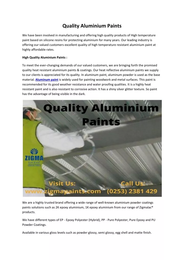 quality aluminium paints