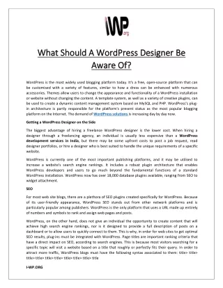What Should A WordPress Designer Be Aware Of