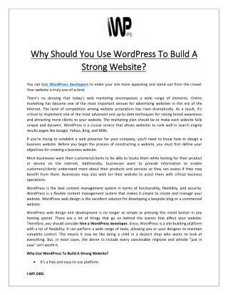 Why Should You Use WordPress To Build A Strong Website