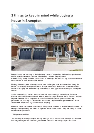 3 things to keep in mind while buying a house in Brampton.