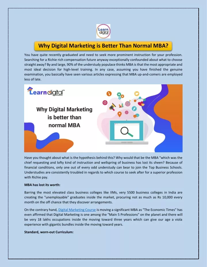 why digital marketing is better than normal mba