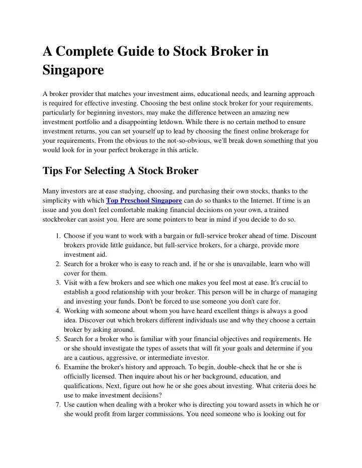 a complete guide to stock broker in singapore