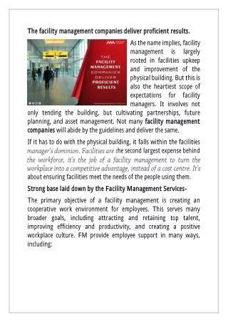 the facility management companies deliver