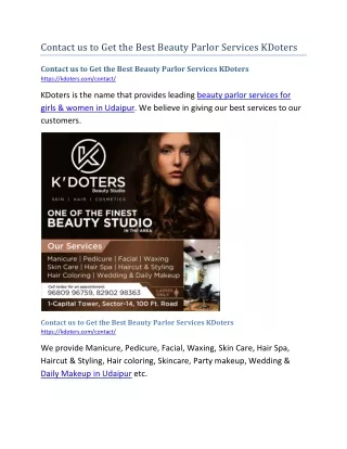 Contact us to Get the Best Beauty Parlor Services KDoters