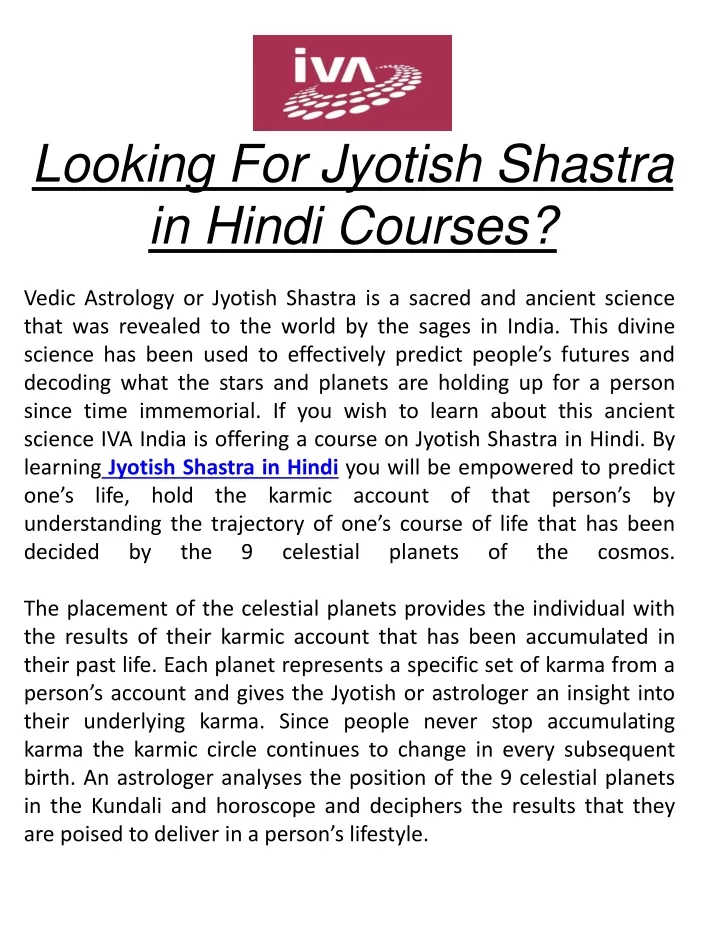 looking for jyotish shastra in hindi courses