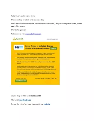rudra fincare paytm pre ipo shares