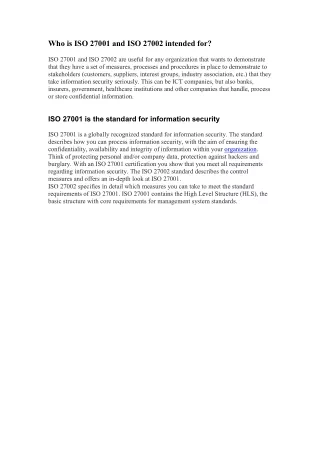 Who is ISO 27001 and ISO 27002 intended for