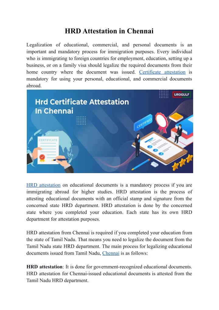 hrd attestation in chennai