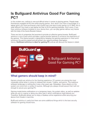 Is Bullguard Antivirus Good For Gaming PC?