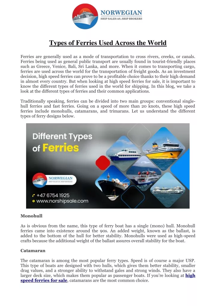types of ferries used across the world ferries