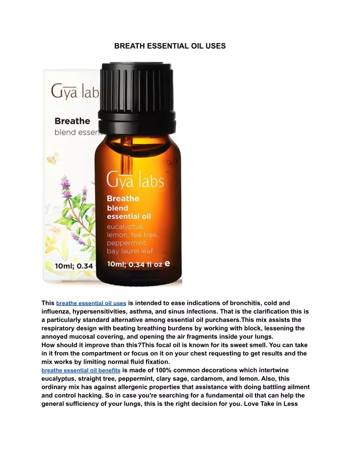 breath essential oil uses