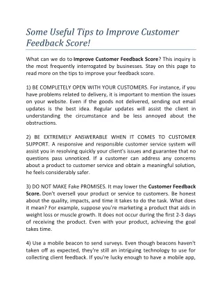 Some Useful Tips to Improve Customer Feedback Score!