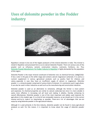 Uses of dolomite powder in the Fodder industry