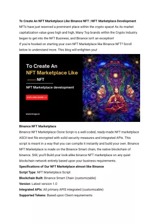 to create an nft marketplace like binance