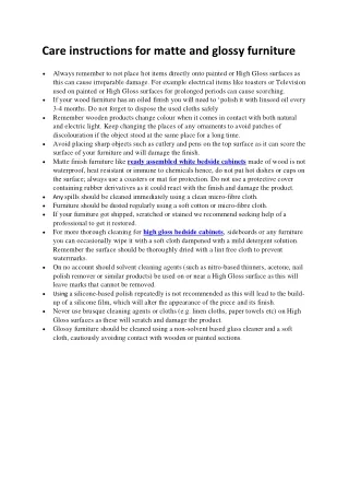 care instructions for matte and glossy furniture