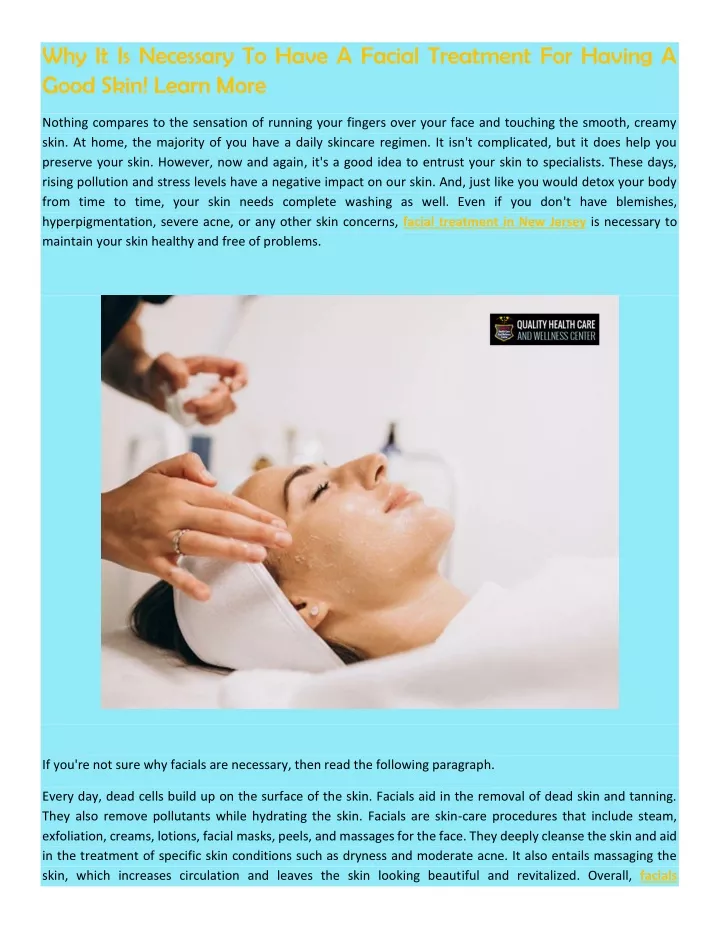 why it is necessary to have a facial treatment