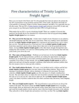 Five characteristics of Trinity Logistics Freight Agent-Trinity 3 Logistics